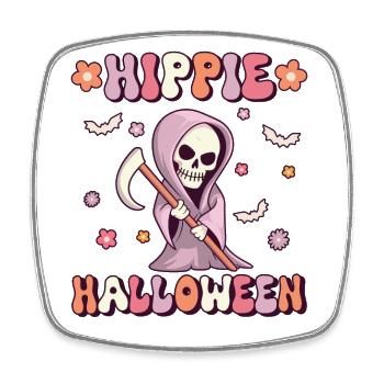 Hippie Halloween Groovy Grim Reaper Vintage - Square fridge magnet - white - Front