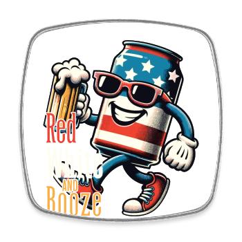 Red White Booze Retro Vintage Design - Square fridge magnet - white - Front
