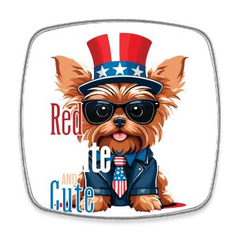 Yorkshire Terrier 4 juillet Amoureux des chiens - Magnet carré - blanc - Devant