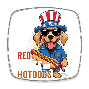 Red White Hotdogs Funny Bbq Pun Retro Vintage - Square fridge magnet - white - Front