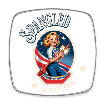 Ready To Mingle Retro Vintage Design American Flag - Viereckiger Kühlschrankmagnet - Weiß - Vorne