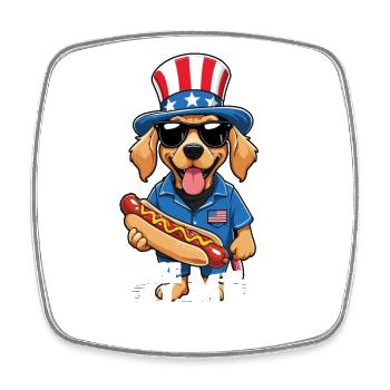4th Of July American Flag Hotdog BBQ Design - Viereckiger Kühlschrankmagnet - Weiß - Vorne