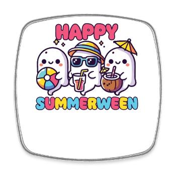 Happy Summerween Summer Halloween Ghost - Square fridge magnet - white - Front