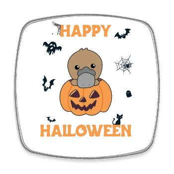 Platypus in Pumpkin Cute Animals Happy Halloween - Square fridge magnet - white - Front