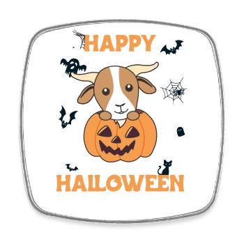 Goat in pumpkin cute goats Happy Halloween - Square fridge magnet - white - Front