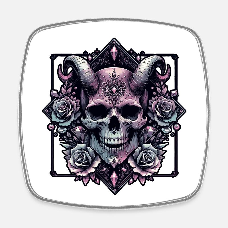 Pastel Goth Aesthetic Dark Skull Design - Square fridge magnet - white