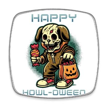 Happy Howl-o-ween Drôle Halloween Chien Dire - Magnet carré - blanc - Devant