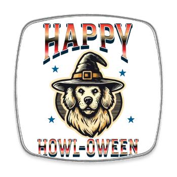 Happy Howl-Oween Lustiger Halloween Hunde Spruch - Viereckiger Kühlschrankmagnet - Weiß - Vorne