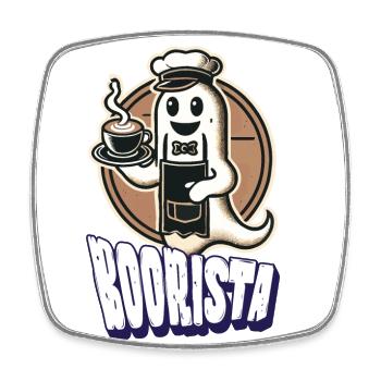 Funny Coffee Saying Boorista Halloween Ghost - Square fridge magnet - white - Front