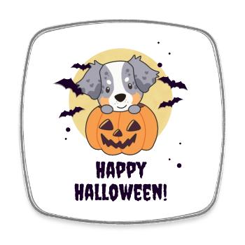 Australian Shepherd in Pumpkin Sweet Happy Halloween - Square fridge magnet - white - Front