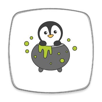 Pingouin Joyeux Halloween Bâton de Chaudron de Sorcière - Magnet carré - blanc - Devant