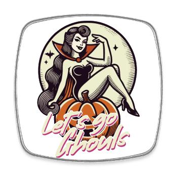 Let's Go Ghouls Funny Halloween Girl - Square fridge magnet - white - Front