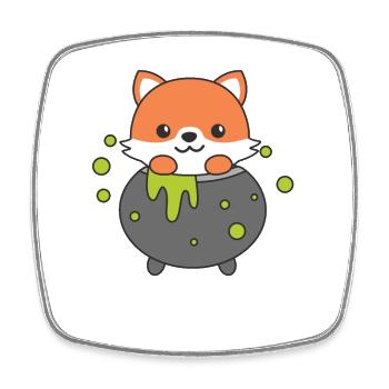 Fox Happy Halloween Witch's Cauldron Bat - Square fridge magnet - white - Front