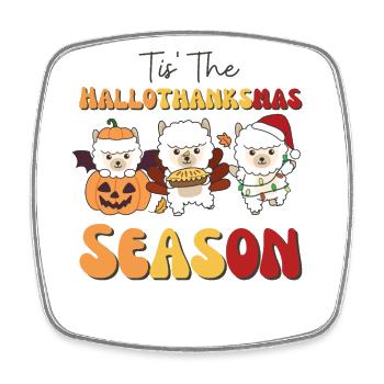 Tis' the Hallothanksmas Season Alpaca - Square fridge magnet - white - Front