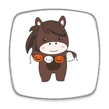 Cheval heureux Halloween citrouille chauve-souris costume - Magnet carré - blanc - Devant