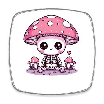 Squelette de champignon mignon Squelette effrayant Kawaii - Magnet carré - blanc - Devant