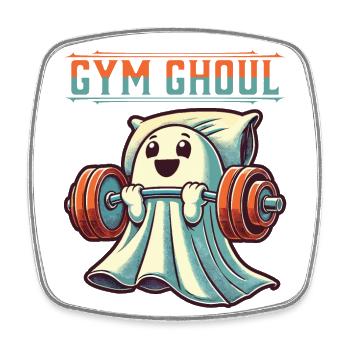 Gym Ghoul Funny Fitness Ghost Illustration - Square fridge magnet - white - Front