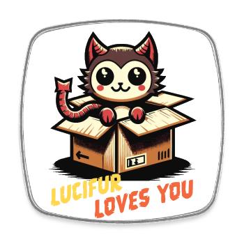 Lucifur Loves You Cartoon Cat Motif - Square fridge magnet - white - Front