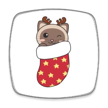 Cute Siamese cats in Christmas socks for Christmas - Square fridge magnet - white - Front