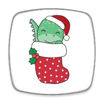 Cute dinosaurs in Christmas socks for Christmas - Square fridge magnet - white - Front