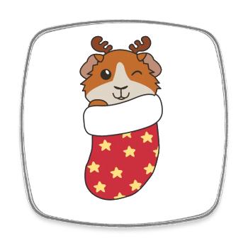 Mignon cochon d’Inde en chaussette de Noël aussi - Magnet carré - blanc - Devant