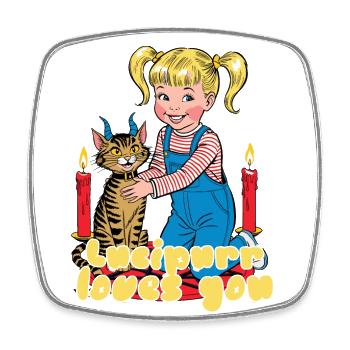 Lucipurr Loves You Candles Cat - Square fridge magnet - white - Front