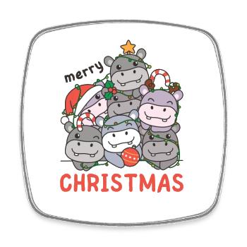 Hippopotame Arbre de Noël Joyeux Noël - Magnet carré - blanc - Devant