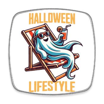 Relaxed Halloween Lifestyle Ghost - Square fridge magnet - white - Front