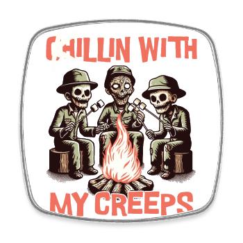 Chillin With My Creeps Lagerfeuer Abenteuer - Viereckiger Kühlschrankmagnet - Weiß - Vorne