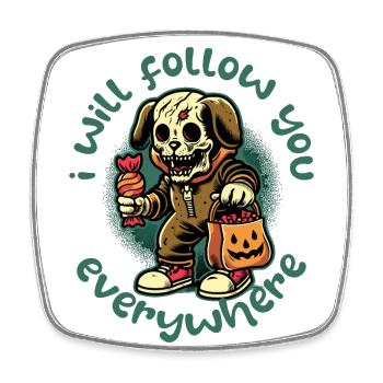 Effrayant Halloween squelette chien harceleur - Magnet carré - blanc - Devant