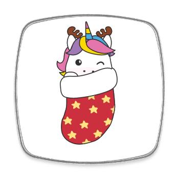 Süße Einhörner in Weihnachtssocke zu Weihnachten - Viereckiger Kühlschrankmagnet - Weiß - Vorne