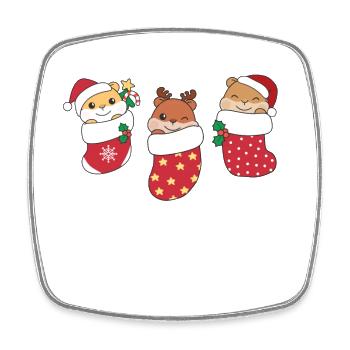 Cute hamster in Christmas sock for Christmas - Square fridge magnet - white - Front