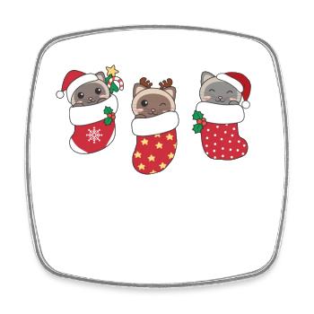 Cute Siamese cats in Christmas socks for Christmas - Square fridge magnet - white - Front