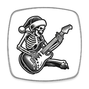 Skelett Rockt Gitarre Mit Weihnachtsmütze - Viereckiger Kühlschrankmagnet - Weiß - Vorne