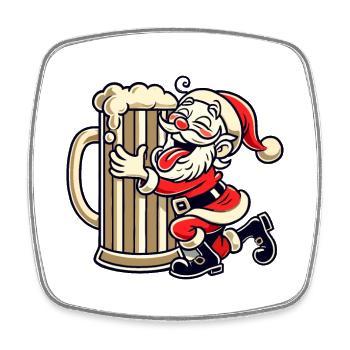 Weihnachtsmann Umarmt Riesiges Bierglas - Viereckiger Kühlschrankmagnet - Weiß - Vorne