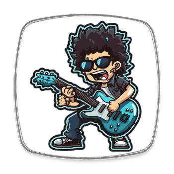 Groovy Laughter: Funny Cartoon Person Playing Blue - Square fridge magnet - white - Front