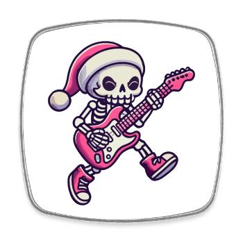 Skeleton With Guitar And Santa Hat Rocks - Square fridge magnet - white - Front