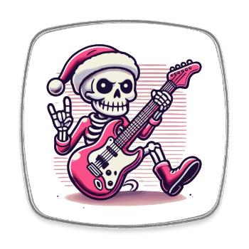 Weihnachtlicher Skelett Gitarrist Rockt - Viereckiger Kühlschrankmagnet - Weiß - Vorne