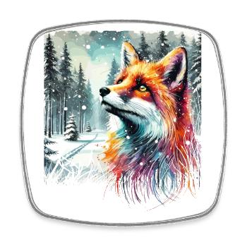 Aquarell Fuchs, Fuchs, Winter Hintergrund - Viereckiger Kühlschrankmagnet - Weiß - Vorne