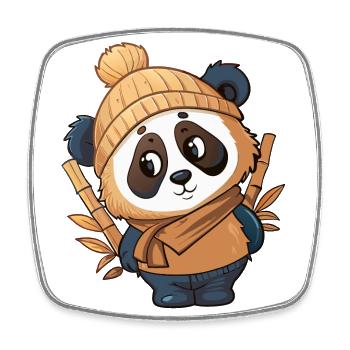 Cute panda with scarf and bobble hat. - Square fridge magnet - white - Front