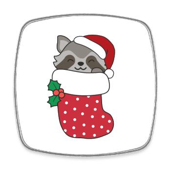 Cute raccoons in Christmas sock for Christmas - Square fridge magnet - white - Front