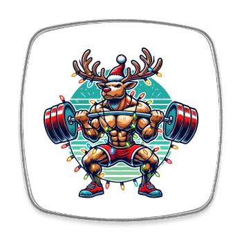 Noël Bodybuilder Renne Muscle Power - Magnet carré - blanc - Devant