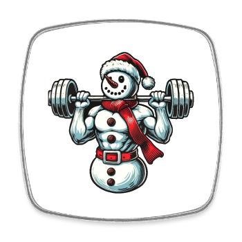 Weihnachtlicher Muskel-Schneemann mit Hantel - Viereckiger Kühlschrankmagnet - Weiß - Vorne