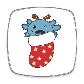 Süße Axolotls in Weihnachtssocke zu Weihnachten - Viereckiger Kühlschrankmagnet - Weiß - Vorne