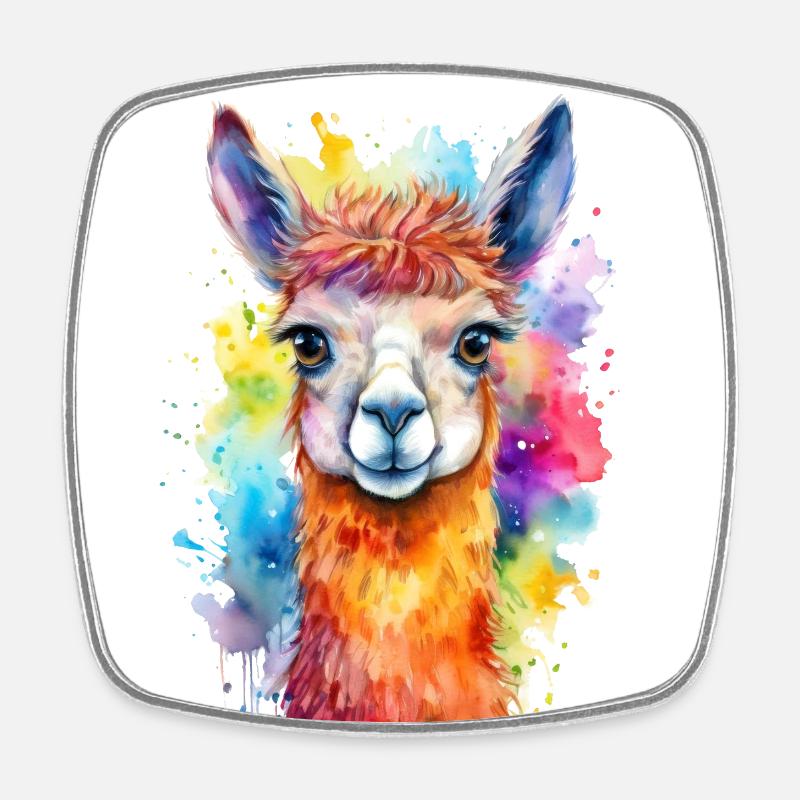 Lama oder Alpaka Aquarell Illustration - Viereckiger Kühlschrankmagnet - Weiß
