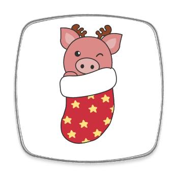 Süße Schweine in Weihnachtssocke zu Weihnachten - Viereckiger Kühlschrankmagnet - Weiß - Vorne