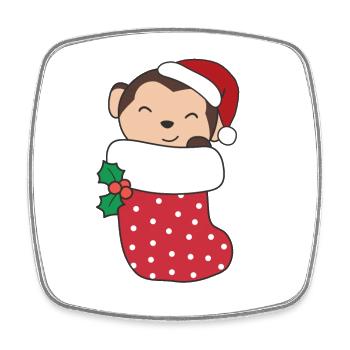 Singe mignon en chaussette de Noël pour singe de Noël - Magnet carré - blanc - Devant