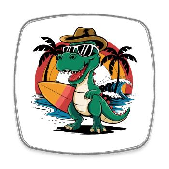 Dino T-Rex mit Surfboard Surfer - Viereckiger Kühlschrankmagnet - Weiß - Vorne