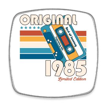 40th Birthday Vintage January 1985 Cassette 85 - Square fridge magnet - white - Front