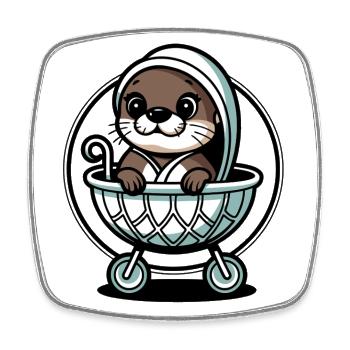 Mignon bébé loutre dans un lit bébé - Magnet carré - blanc - Devant